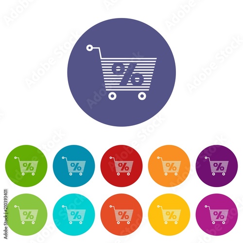 Percent trolley icons color set vector for any web design on white background