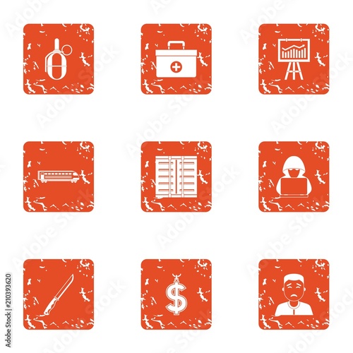 Mugging icons set. Grunge set of 9 mugging vector icons for web isolated on white background