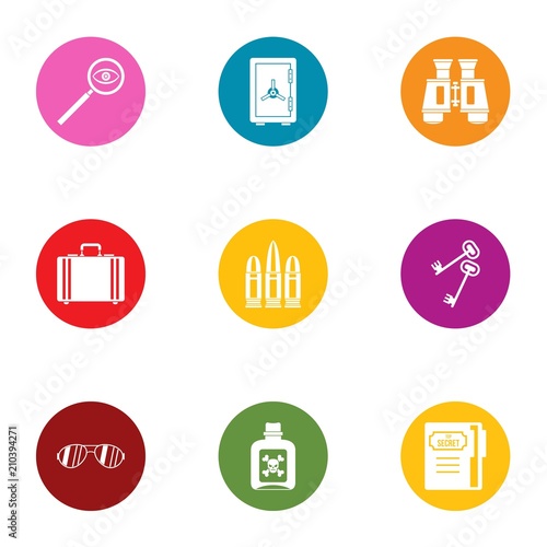 Spy icons set. Flat set of 9 spy vector icons for web isolated on white background