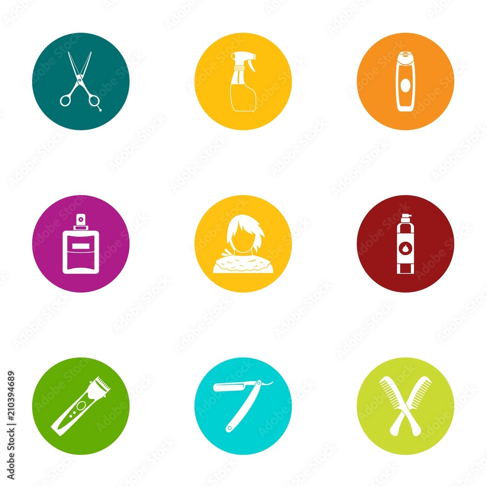 Head of hair icons set. Flat set of 9 head of hair vector icons for web isolated on white background Head of hair icons set. Flat set of 9 head of hair vector icons for web isolated on white background