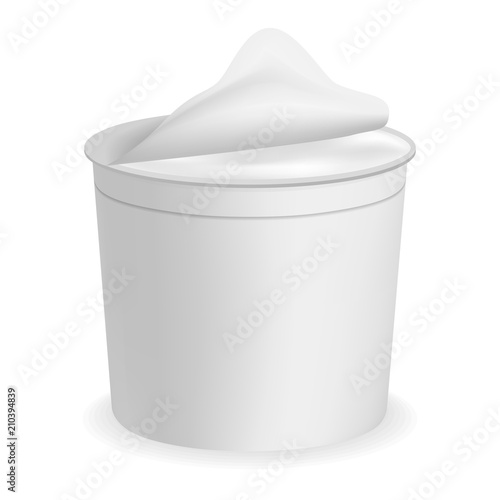 Yogurt box foil cover mockup. Realistic illustration of yogurt box foil cover vector mockup for web design isolated on white background