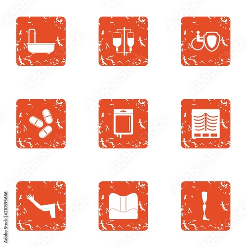 Meddling icons set. Grunge set of 9 meddling vector icons for web isolated on white background