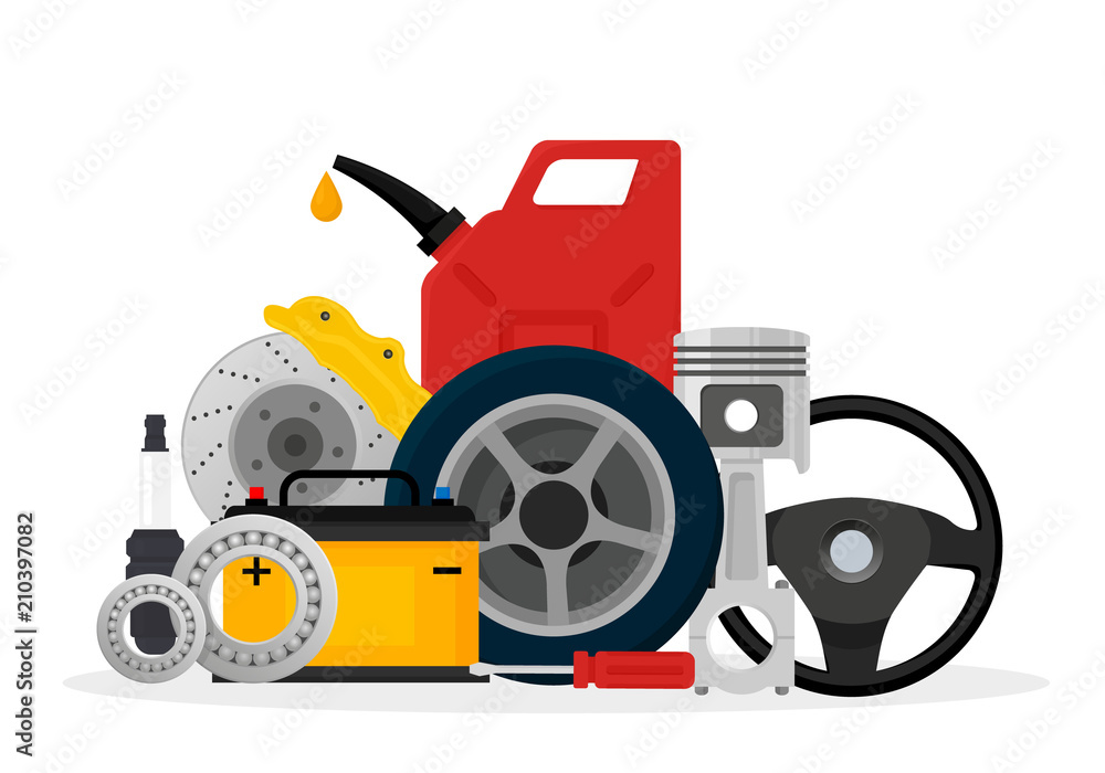 Car parts icon isolated on white background. Set of automobile spares. Vector illustration in flat style. EPS10.