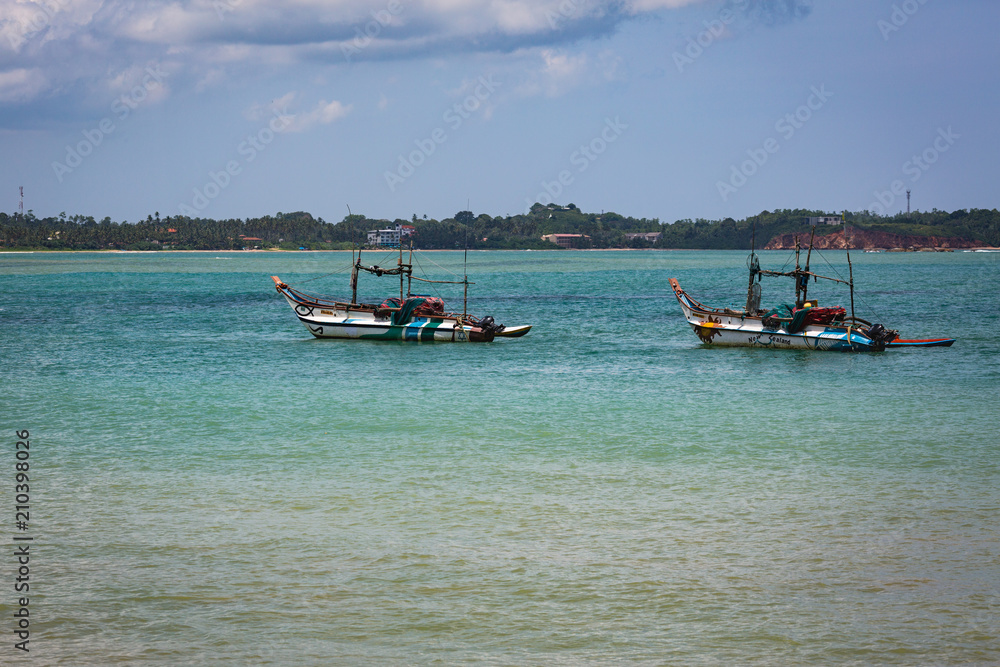 MIRISA, SRI LANKA-APRIL 20: Boats April 20, 2018 in Mirisa, Sri Lanka. Fishermans boats