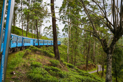 NUWARA ELIYA, SRI LANKA-APRIL 8: Old train on April 8, 2018 in Nuwara Eliya, Sri Lanka. Train on the tea plantations