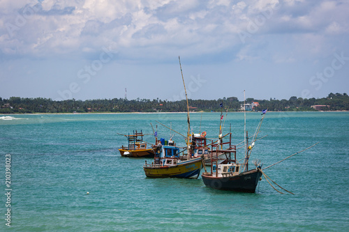MIRISA, SRI LANKA-APRIL 20: Boats April 20, 2018 in Mirisa, Sri Lanka. Fishermans boats