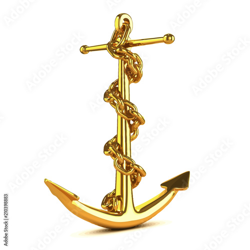 Vector 3d Gold anchor with chain