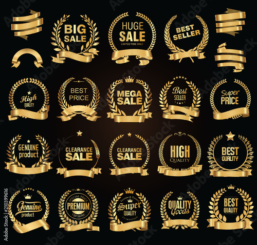 Golden sale Laurel wreath vector illustration collection