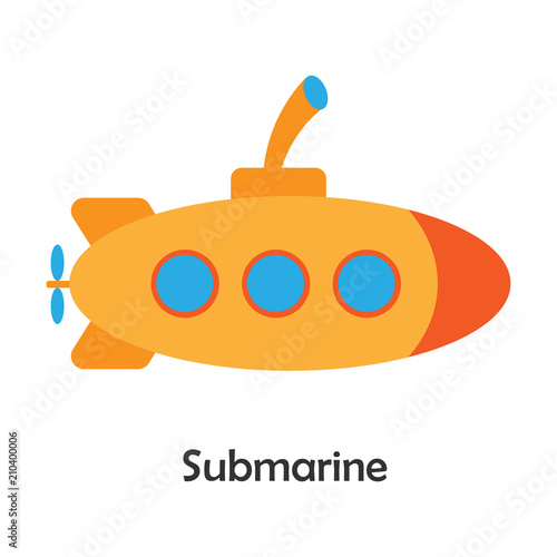 Submarine in cartoon style, card with transport for kid, preschool activity for children, vector illustration
