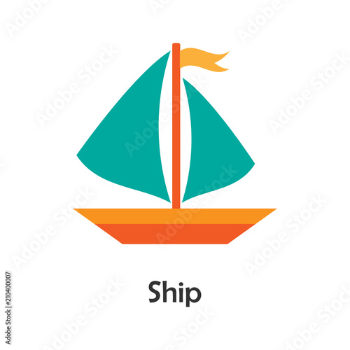 Ship in cartoon style, card with transport for kid, preschool activity for children, vector illustration