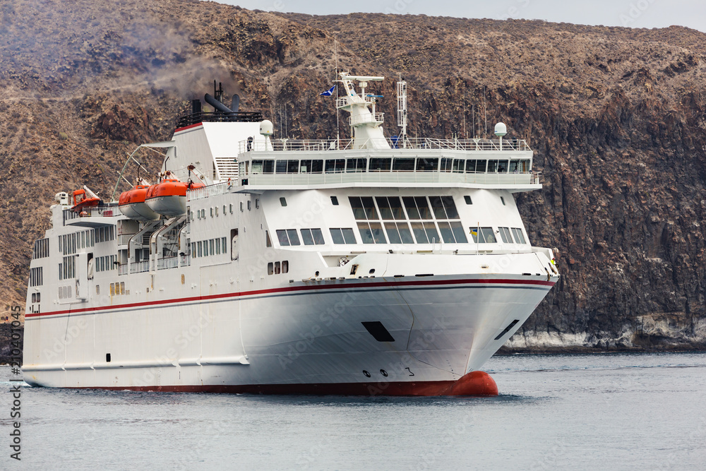 Big ferry boat flows into the port on Tenerife.