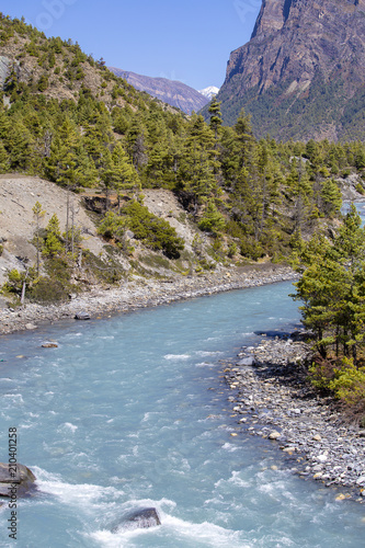 Himalayas landscape. Beautiful mountain river. Trekking route to Dolpo - Western Nepal  Himalaya.