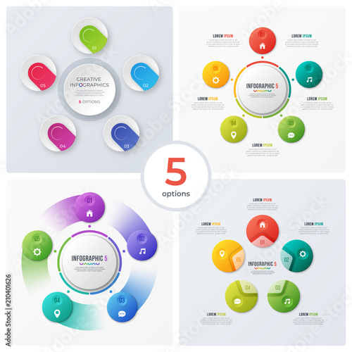 Set of modern circle charts, infographic designs, visualization 