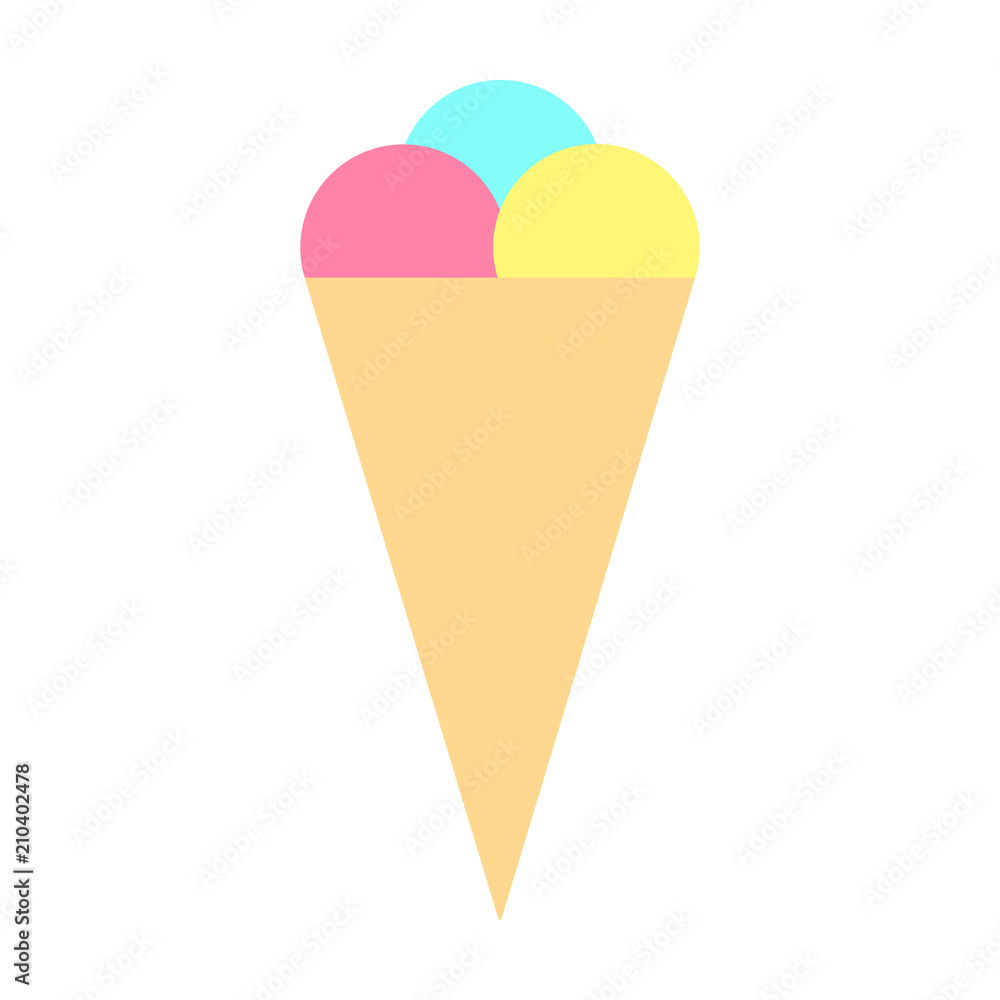 Colorful ice cream balls in waffle cone. Vector illustration..