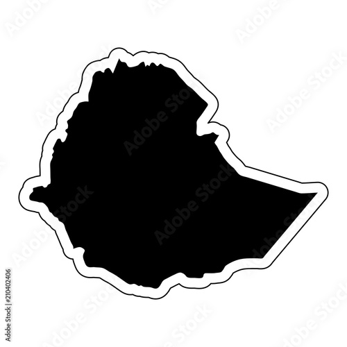 Black silhouette of the country Ethiopia with the contour line or frame. Effect of stickers, tag and label. Vector illustration.