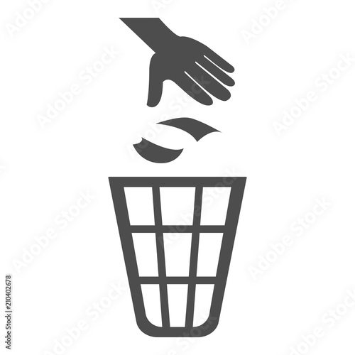 Hand throwing garbage into trash can. Vector illustration.