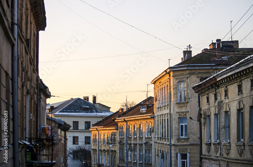 View of old Lviv faced in the suset, Ukraine