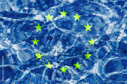 Texture of European Union flag in the pool, water. Circles on the water.