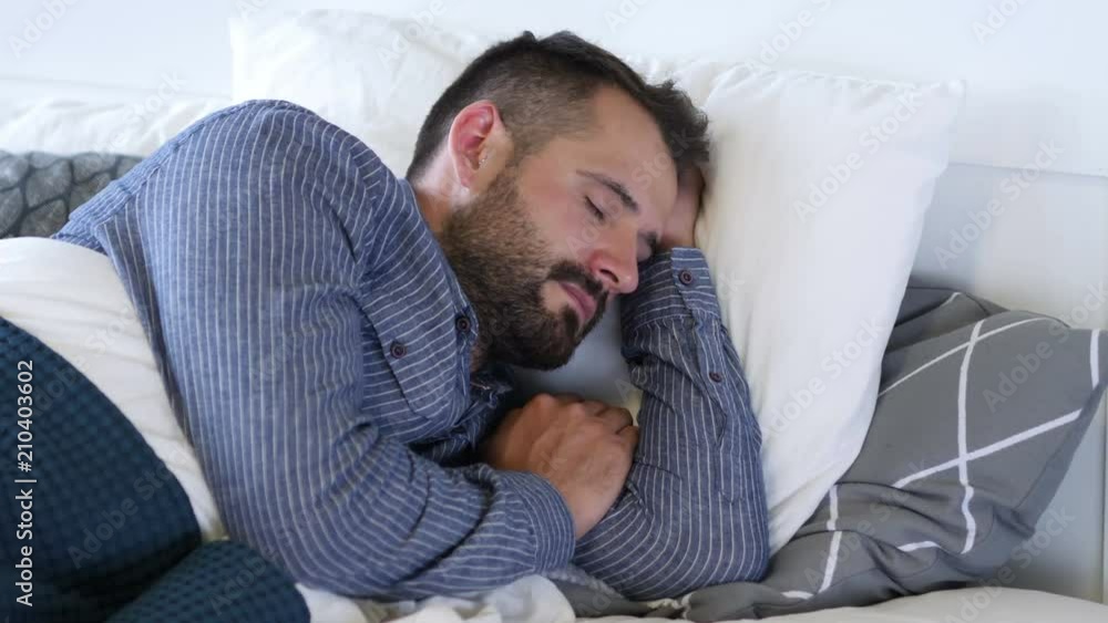 Young Beard Man Sleeping in Bed Young Beard Man Sleeping in Bed
