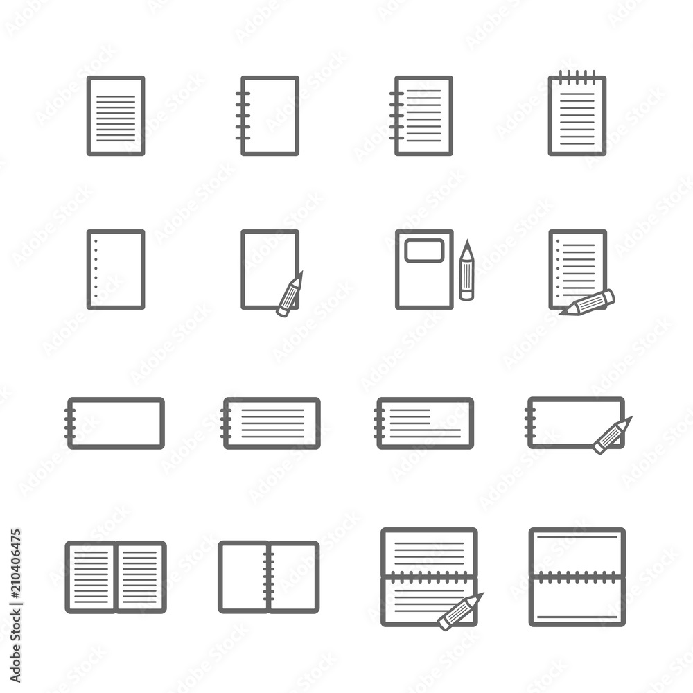 simple notebook paper icon set, basic design use for website and mobile simple notebook paper icon set, basic design use for website and mobile