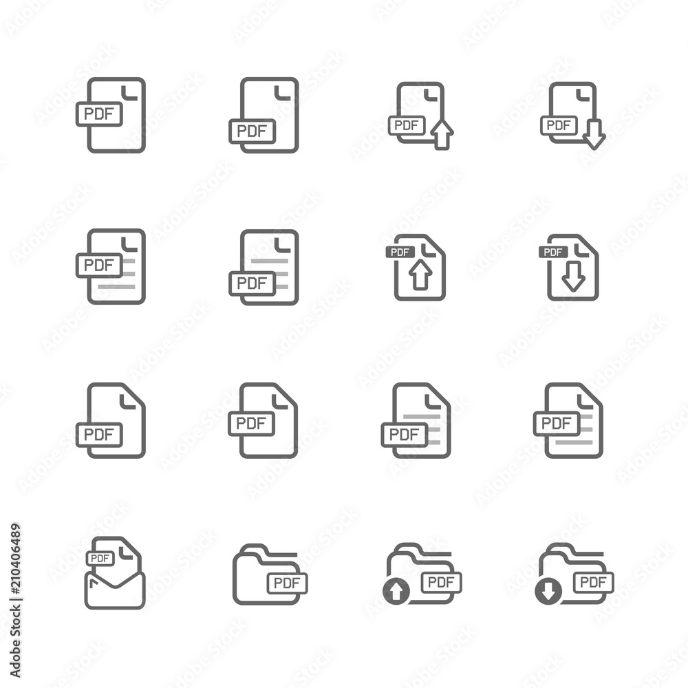 simple pdf file icon set, outline icon use for website and mobile