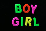 English letters in black background are the words boy girl