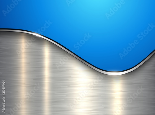 Blue metallic background, elegant with wave and brushed metal texture