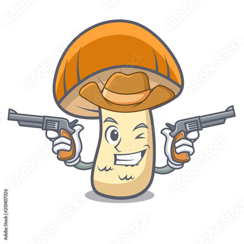 Cowboy orange cap boletus mushroom character cartoon