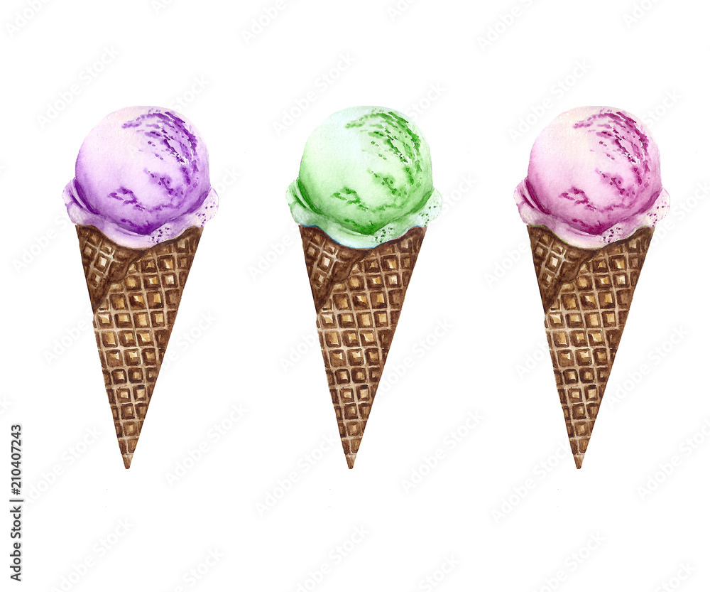  Set ice cream watercolor