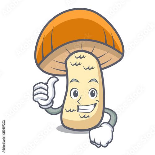 Thumbs up orange cap boletus mushroom character cartoon