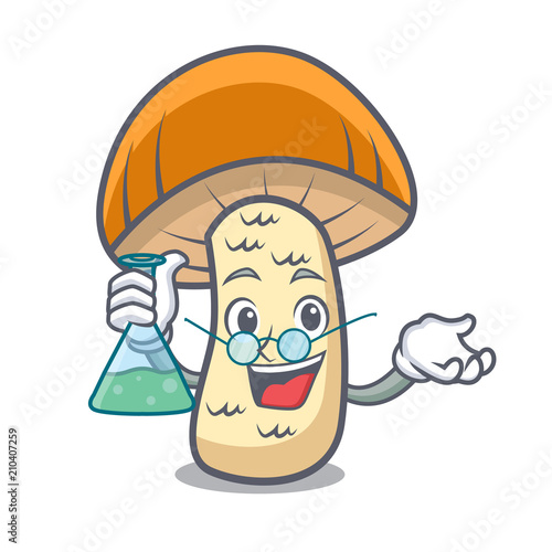 Professor orange cap boletus mushroom character cartoon