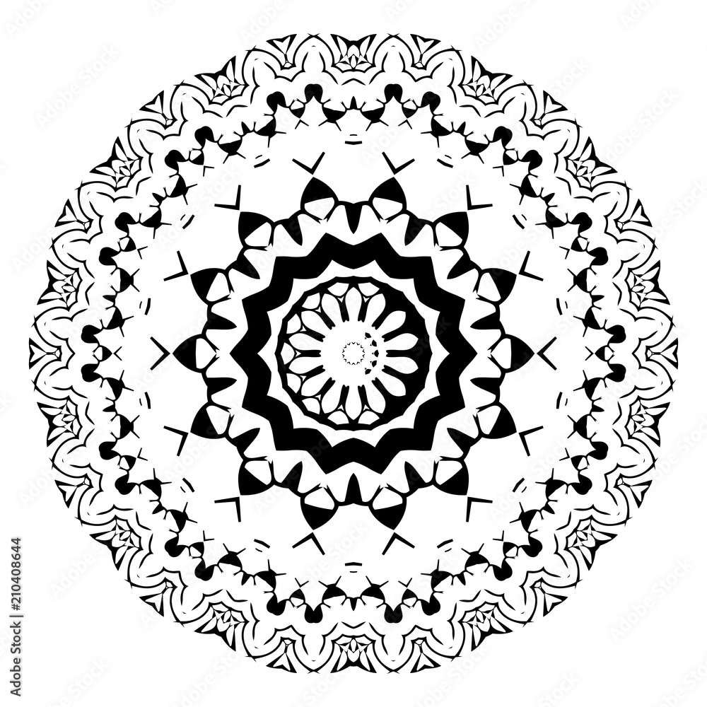 Page of coloring book with. Round composition. Black and white background. Vector illustration. - Vector