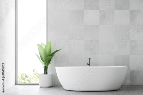 White Scandinavian bathroom interior  a tub