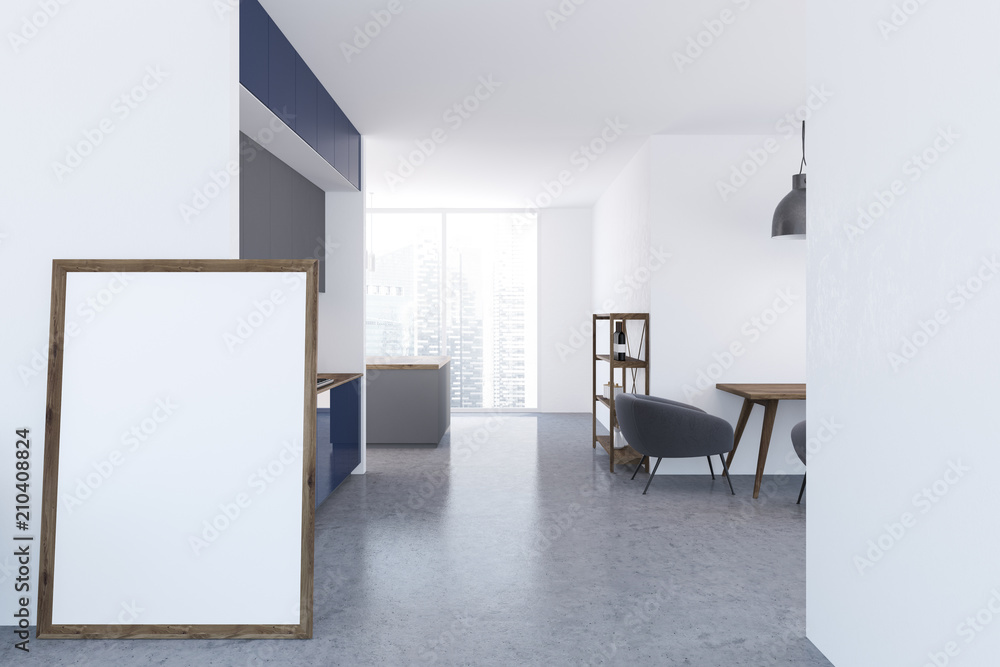White living room and kitchen, poster White living room and kitchen, poster
