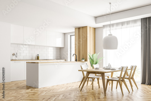 White and wooden kitchen corner  table