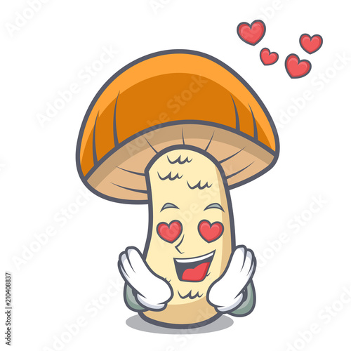 In love orange cap boletus mushroom mascot cartoon
