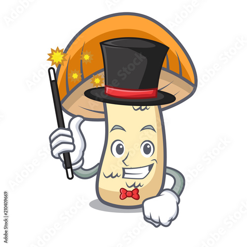 Magician orange cap boletus mushroom mascot cartoon
