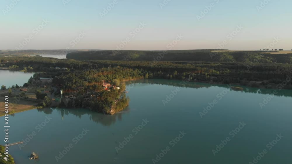 Aerial view of the lake at sunset. Aerial view of the lake at sunset.