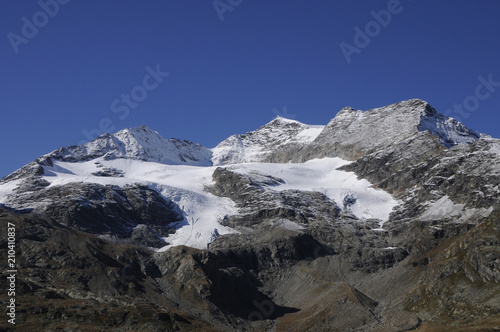 Global clima change: Melting glacier at Bernina Pass in the Swiss Alps