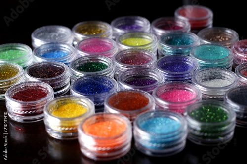 Assorted colorful nail polish glitters