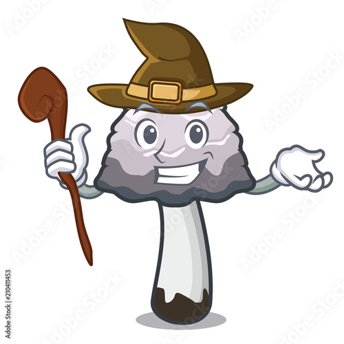 Witch shaggy mane mushroom mascot cartoon
