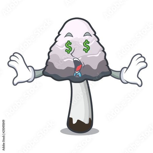 Money eye shaggy mane mushroom mascot cartoon