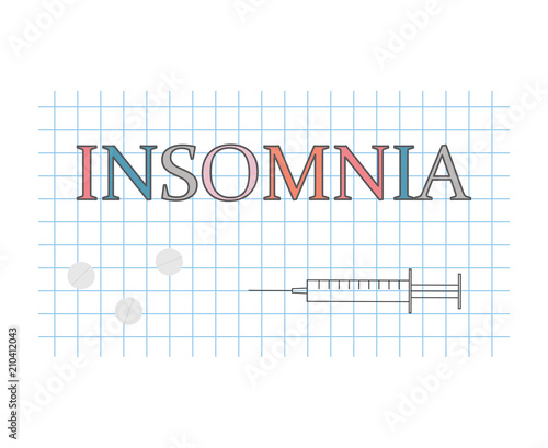 insomnia word on checkered paper sheet- vector illustration