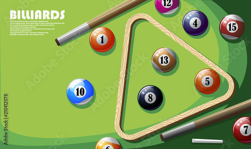 Colorful illustrated poster on the billiard theme