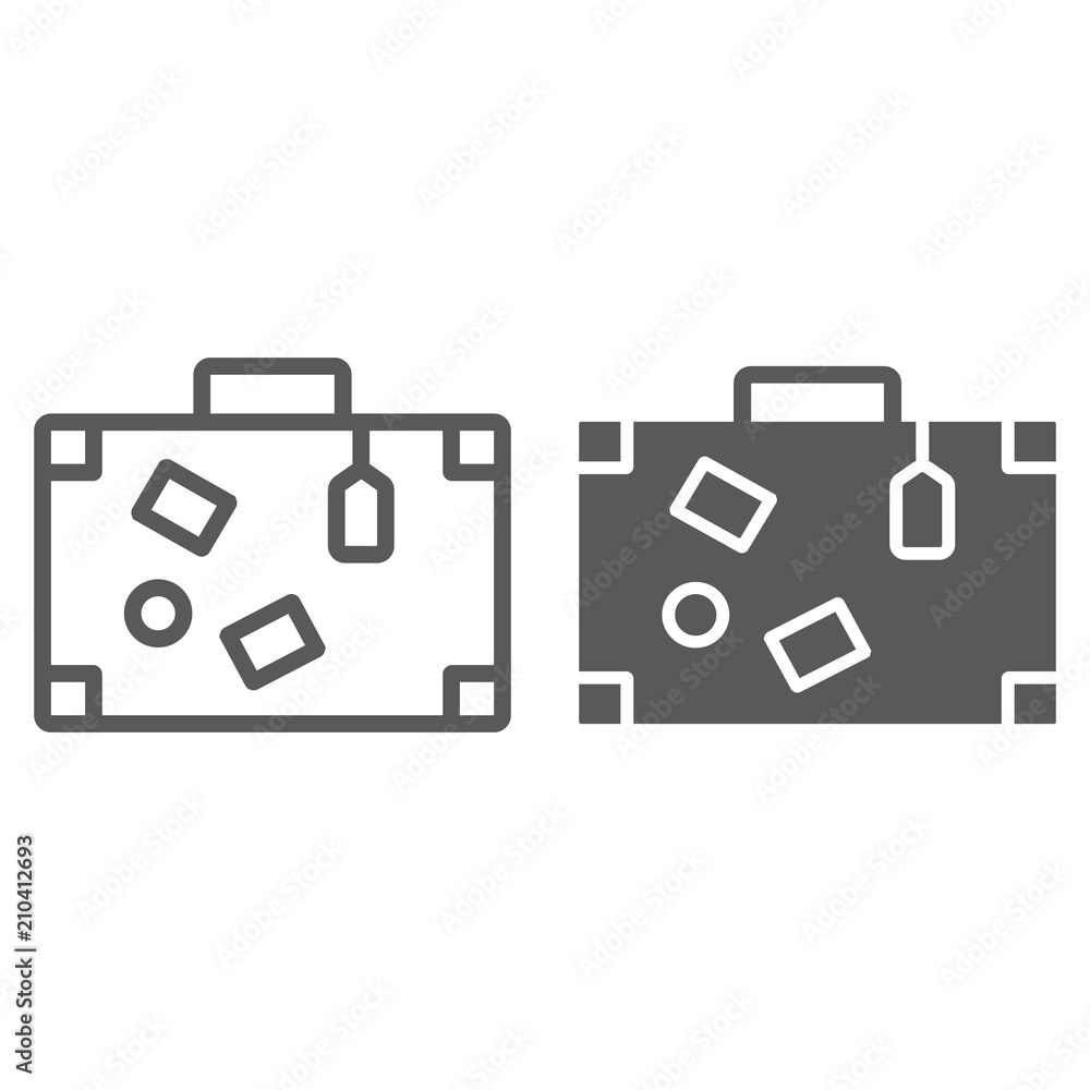 Travel bag line and glyph icon, travel and tourism, tourist suitcase sign vector graphics, a linear pattern on a white background, eps 10. Travel bag line and glyph icon, travel and tourism, tourist suitcase sign vector graphics, a linear pattern on a white background, eps 10.