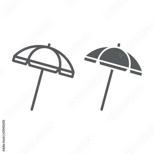 Beach umbrella line and glyph icon, travel and parasol, sun umbrella sign vector graphics, a linear pattern on a white background, eps 10.