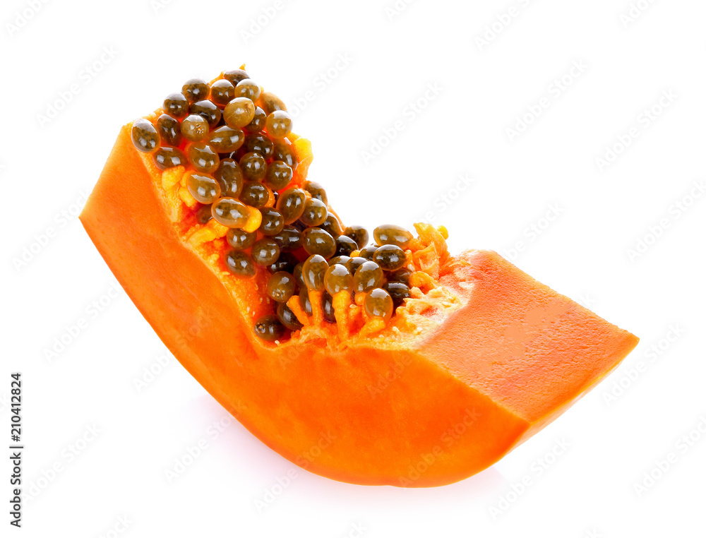 papaya piece on white background