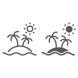 Island line and glyph icon, travel and tourism, palm trees sign vector graphics, a linear pattern on a white background, eps 10.