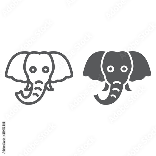 Elephant line and glyph icon, animal and zoo, mammal sign vector graphics, a linear pattern on a white background, eps 10.