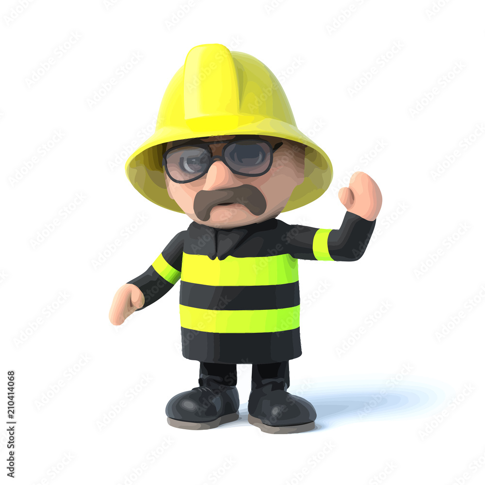 Vector 3d Fireman waves hello Vector 3d Fireman waves hello